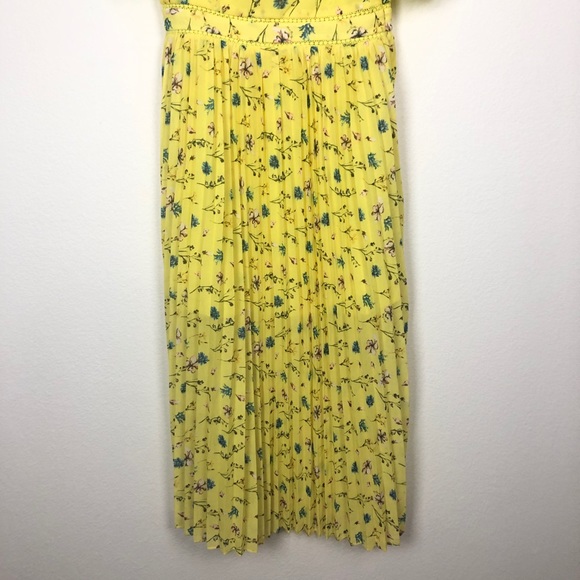 OPT Retsina Floral Print Pleated A-Line Midi Dress Size XS Yellow Cold Shoulder - Picture 8 of 13
